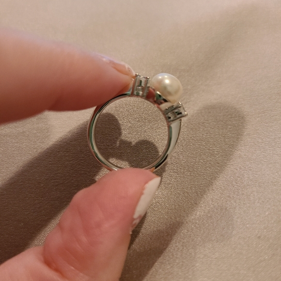 Freshwater pearl cubic zirconia Sterling silver ring brand new - Picture 7 of 8